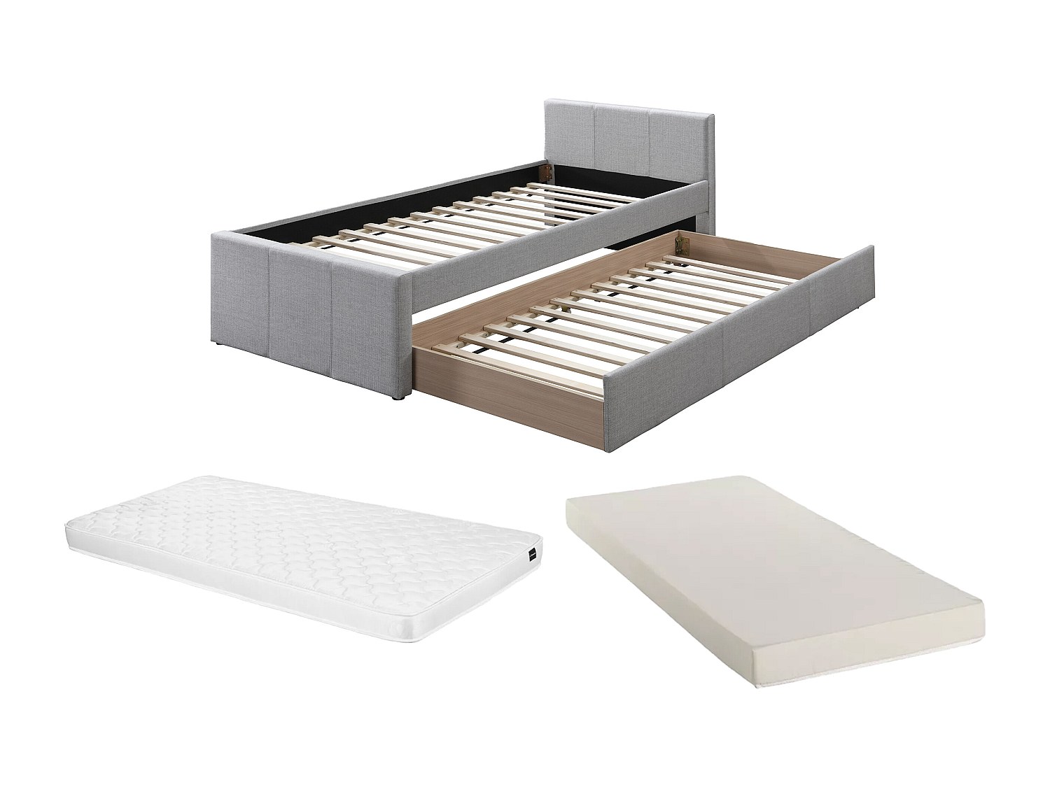 Ausziehbett 90 x 190 cm + Matratze - Stoff - Grau - DORITALO günstig online kaufen