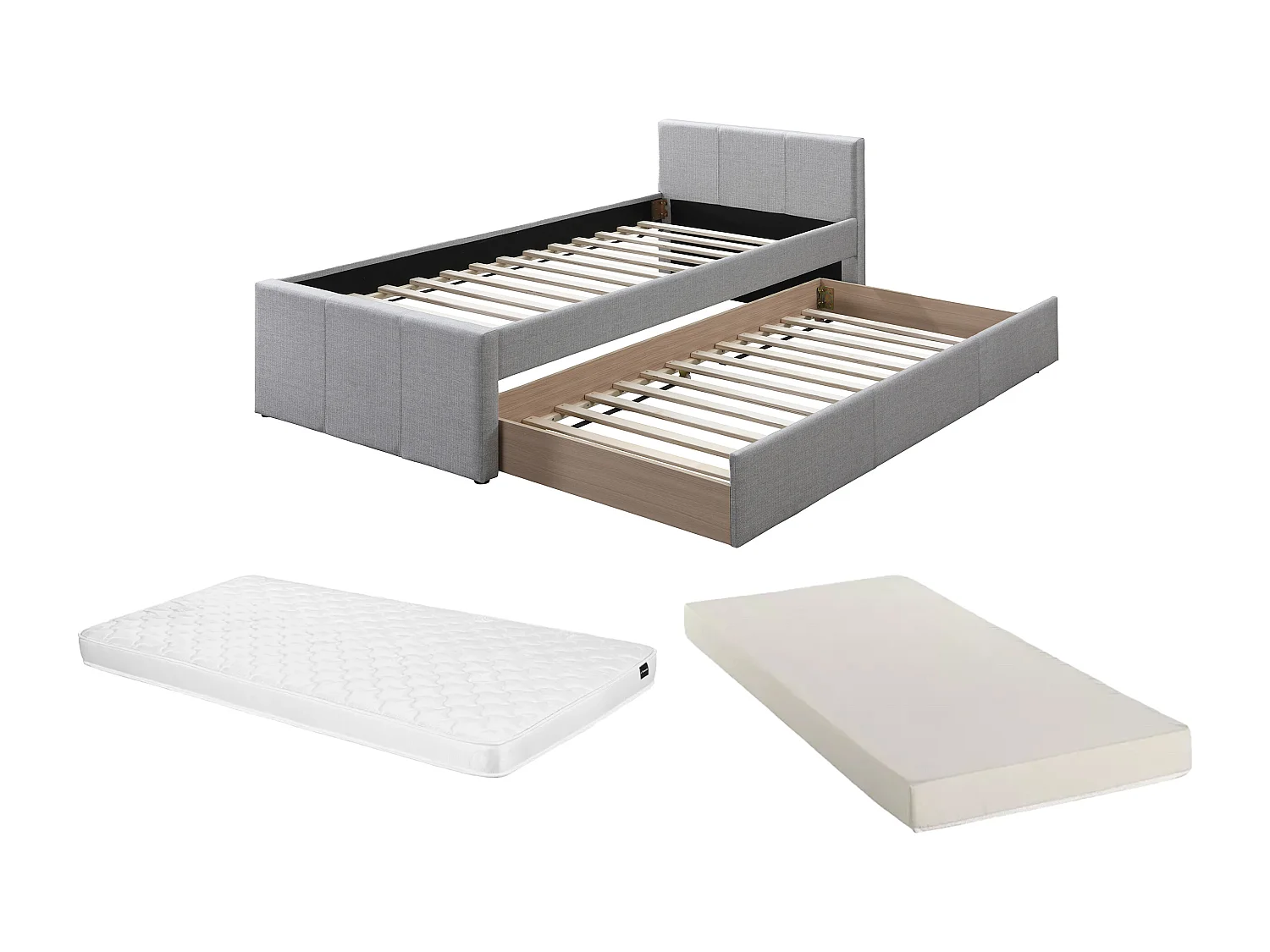 Uitschuifbed 90 x 190 cm - Stof - Grijs + matras - DORITALO