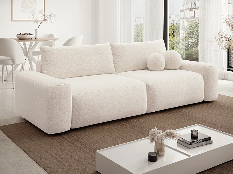 4-personers sovesofa i tekstureret cremehvidt stof 160 cm soveplads DAVISO