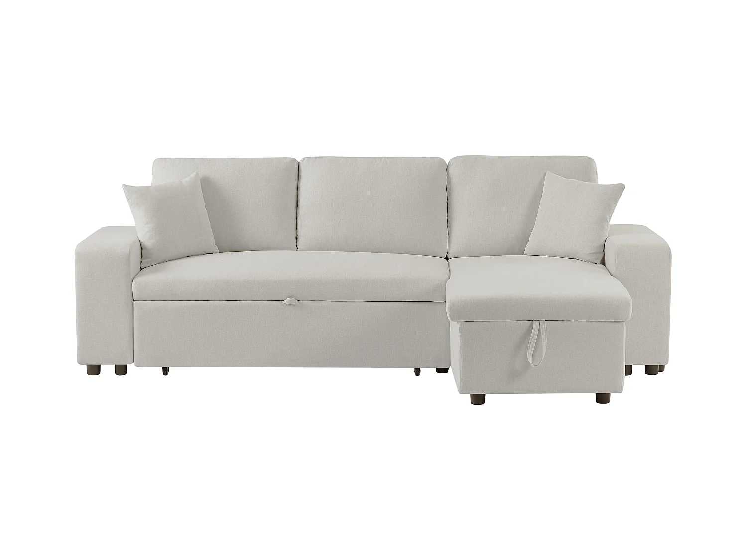 Konvertibel hjørnesofa med vendbar funksjon, oppbevaringsrom og puffer i beige stoff SELIM