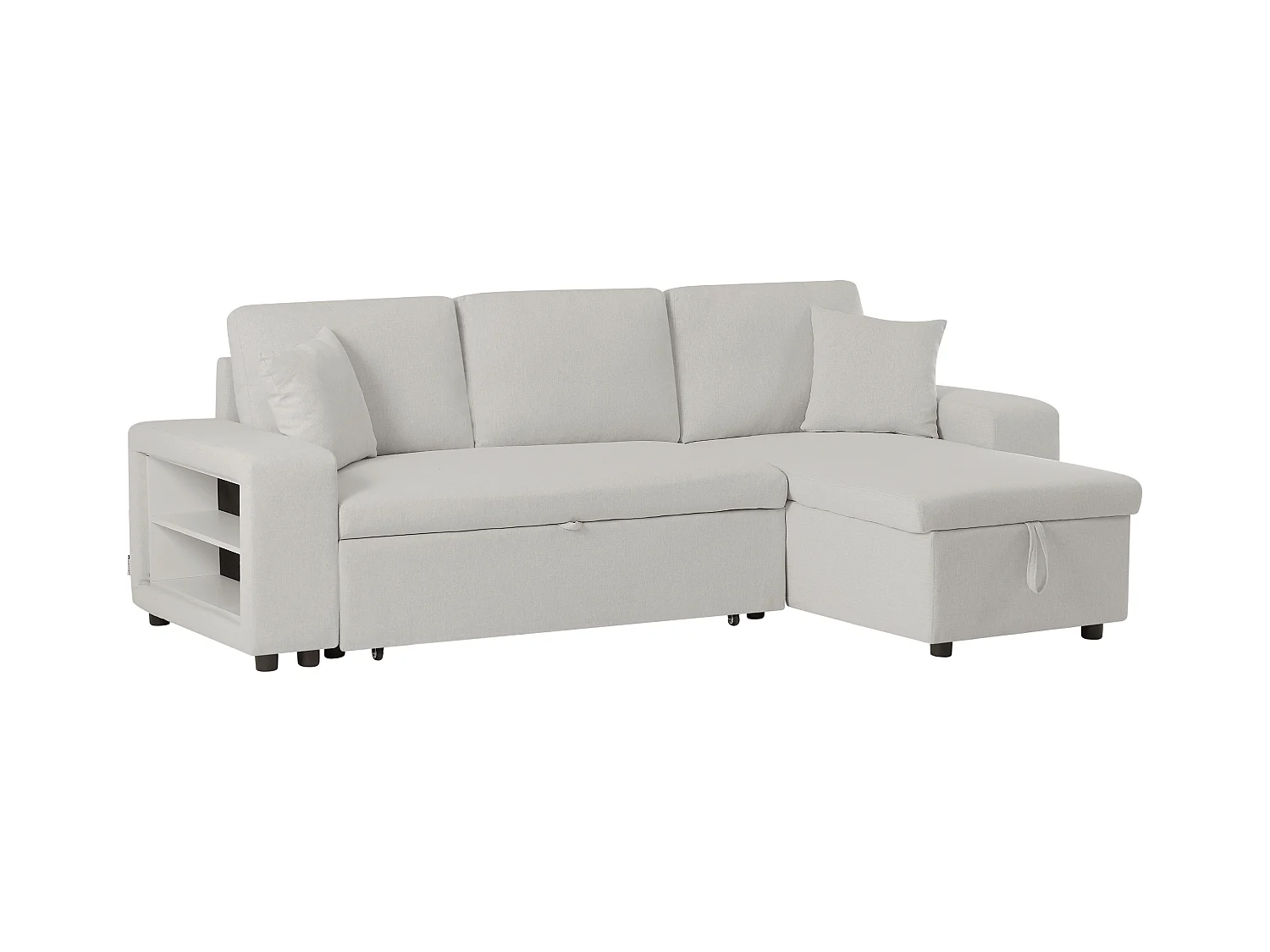 Konvertibel hjørnesofa med vendbar funksjon, oppbevaringsrom og puffer i beige stoff SELIM