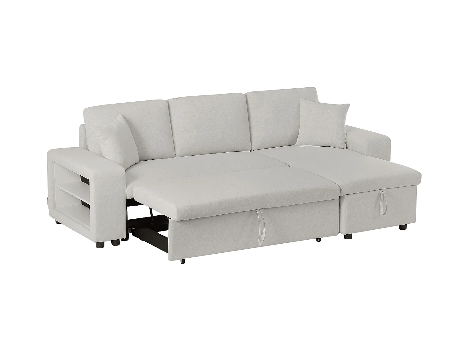 Konvertibel hjørnesofa med vendbar funksjon, oppbevaringsrom og puffer i beige stoff SELIM