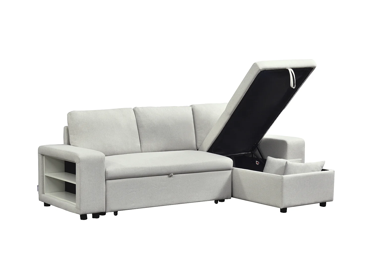 Konvertibel hjørnesofa med vendbar funksjon, oppbevaringsrom og puffer i beige stoff SELIM