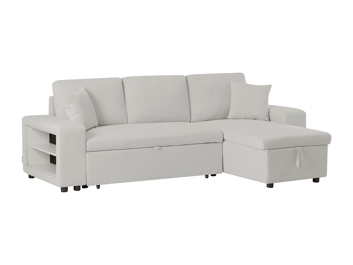 Canapé d'angle convertible et réversible avec rangements et poufs en tissu beige SELIM