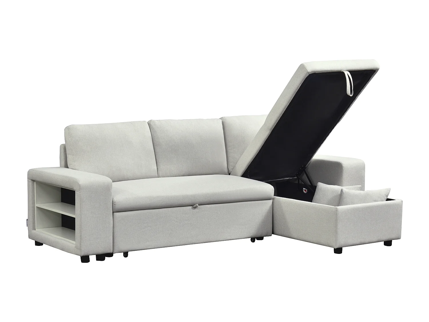 Canapé d'angle convertible et réversible avec rangements et poufs en tissu beige SELIM