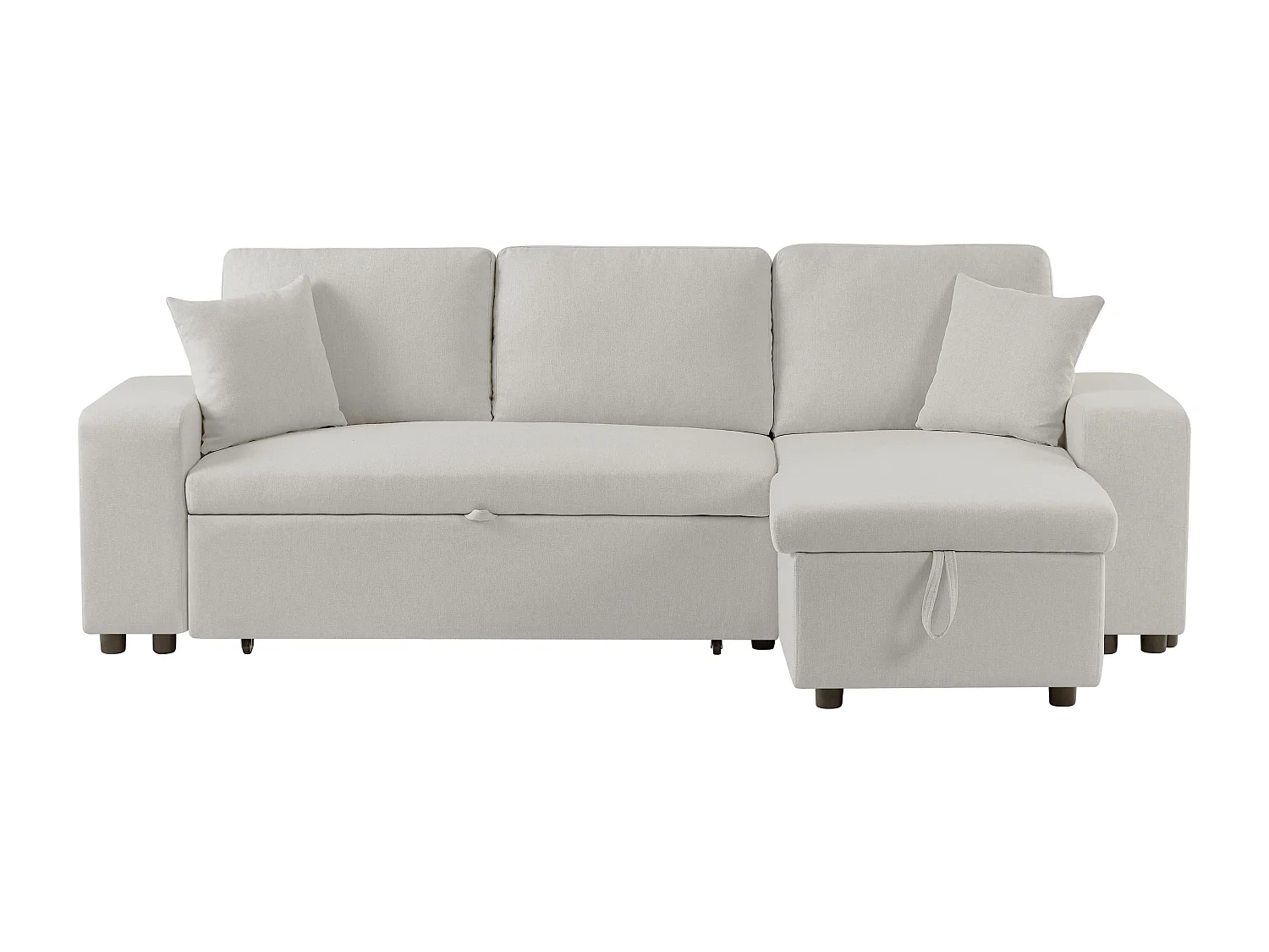 Canapé d'angle convertible et réversible avec rangements et poufs en tissu beige SELIM