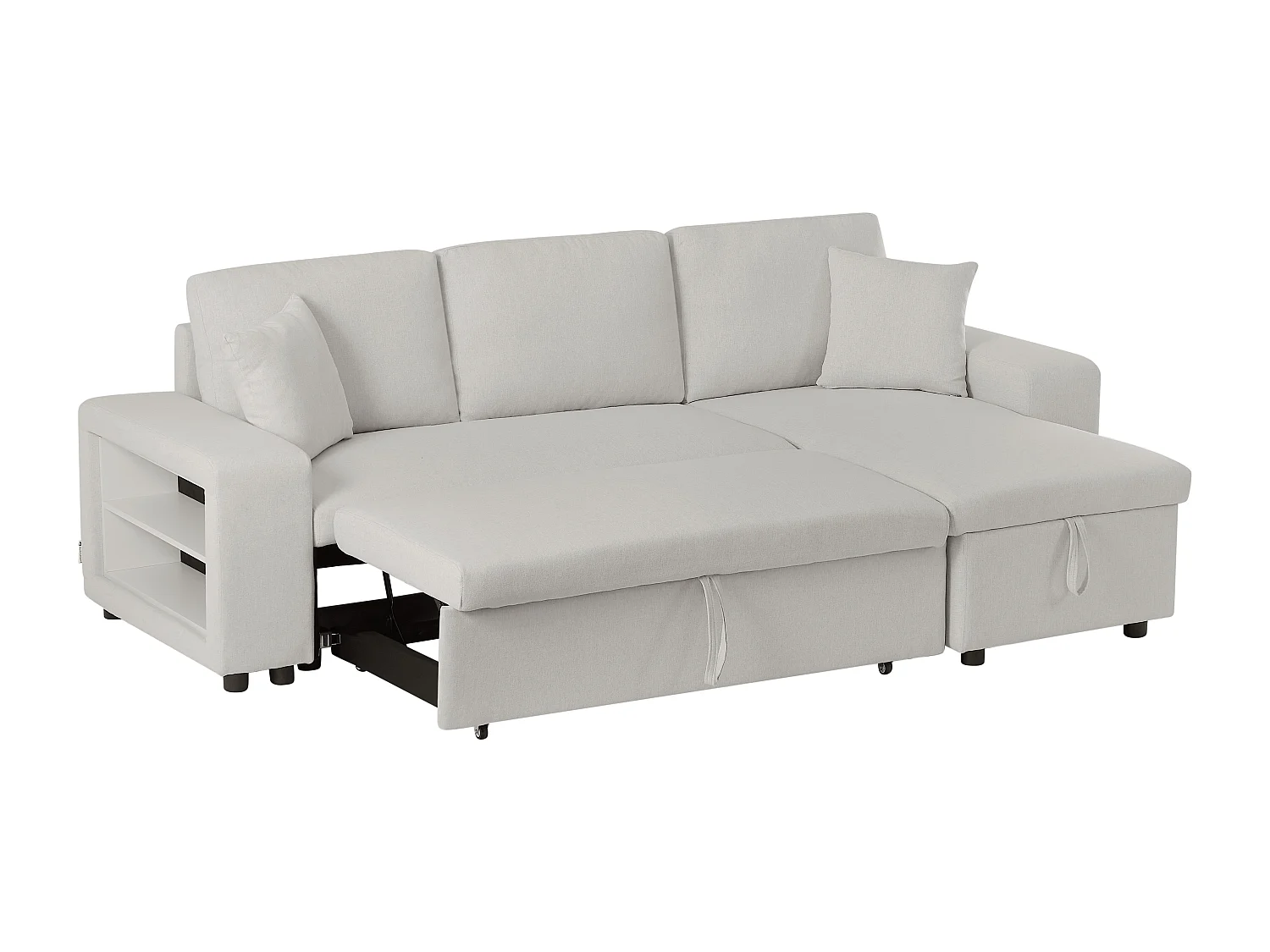 Canapé d'angle convertible et réversible avec rangements et poufs en tissu beige SELIM