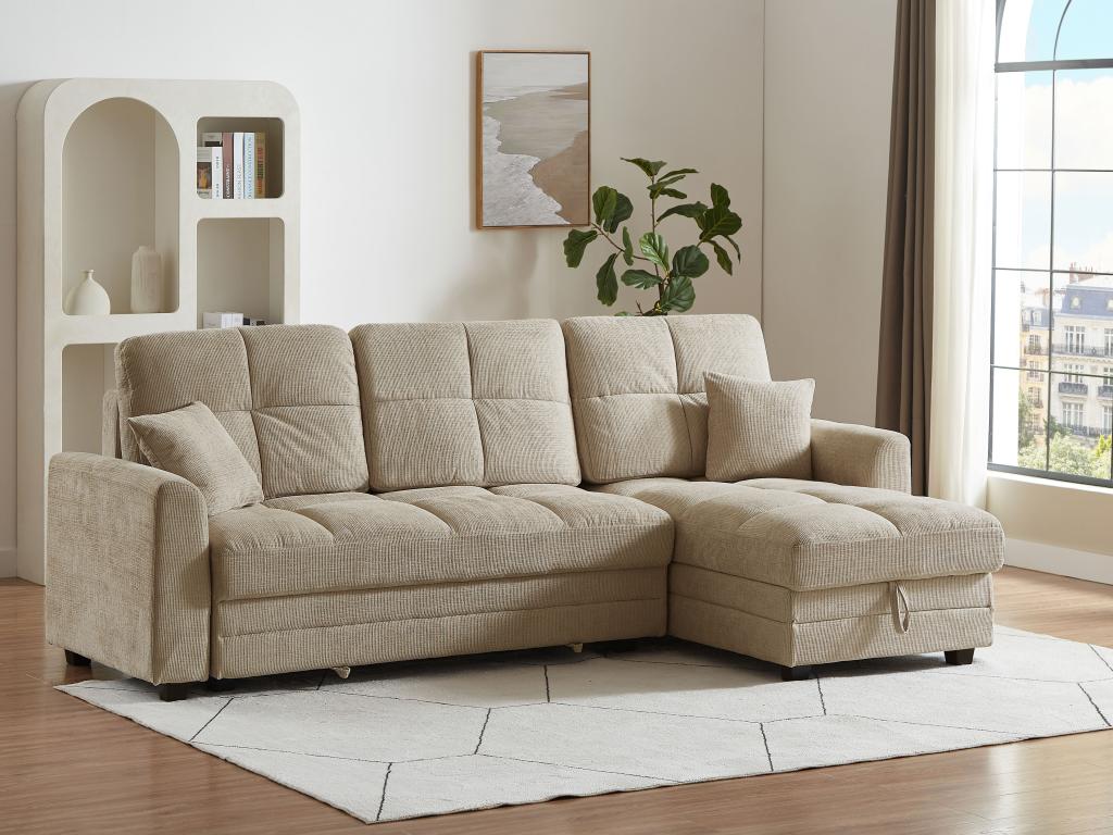 Ecksofa mit Schlaffunktion & Ecke wechselbar - Chenille-Stoff - Beige - LUM günstig online kaufen