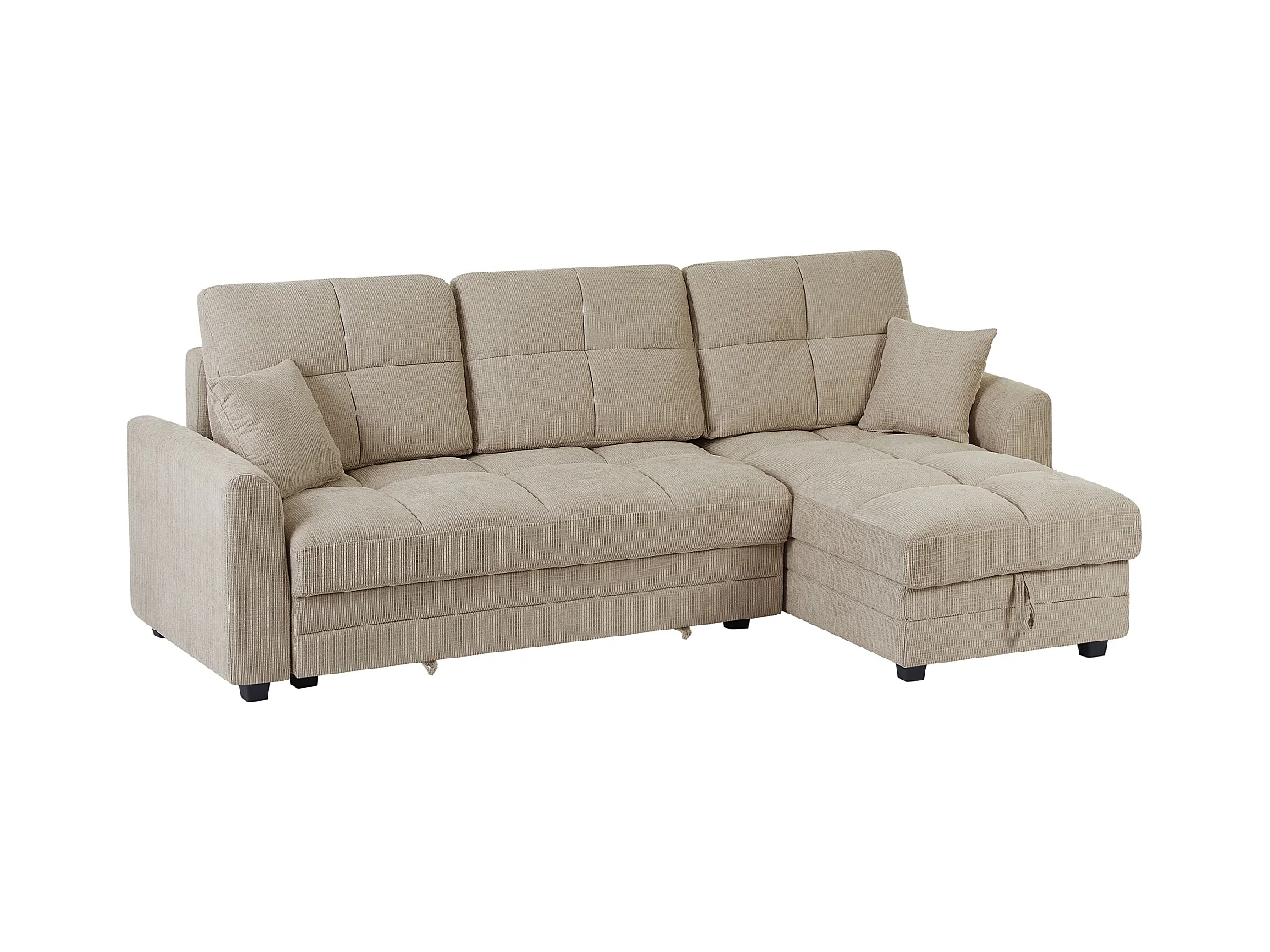 Canapé d'angle convertible et réversible en tissu chenille beige LUMARIO