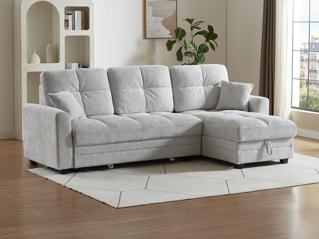 Ecksofa mit Schlaffunktion & Ecke wechselbar - Chenille-Stoff - Hellgrau - günstig online kaufen