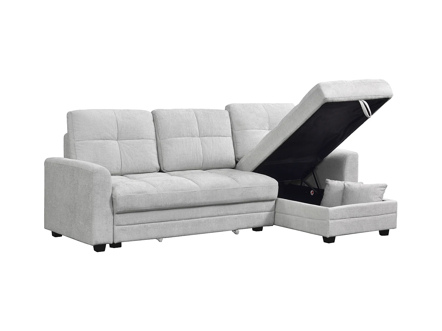 Canapé d'angle convertible et réversible en tissu chenille gris clair LUMARIO