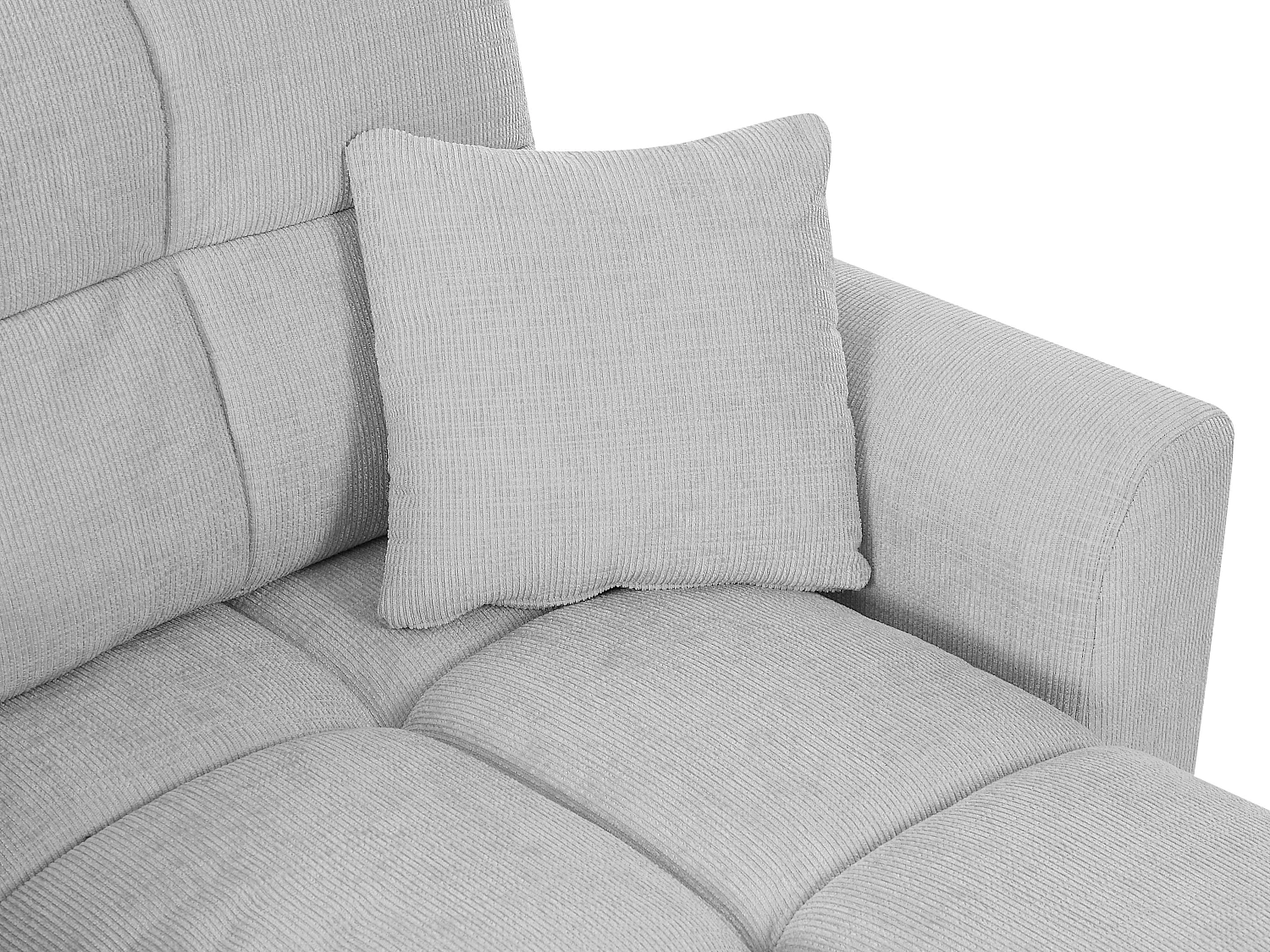 Kanapa narożna rozkładana i dwustronna  z jasnoszarej tkaniny szenilowej LUMARIO