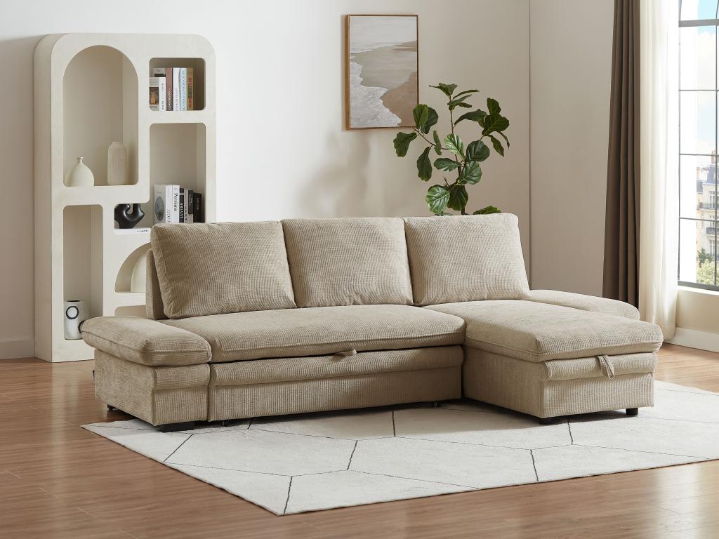 Ecksofa mit Schlaffunktion & Ecke wechselbar - Chenille-Stoff - Beige - SIV günstig online kaufen