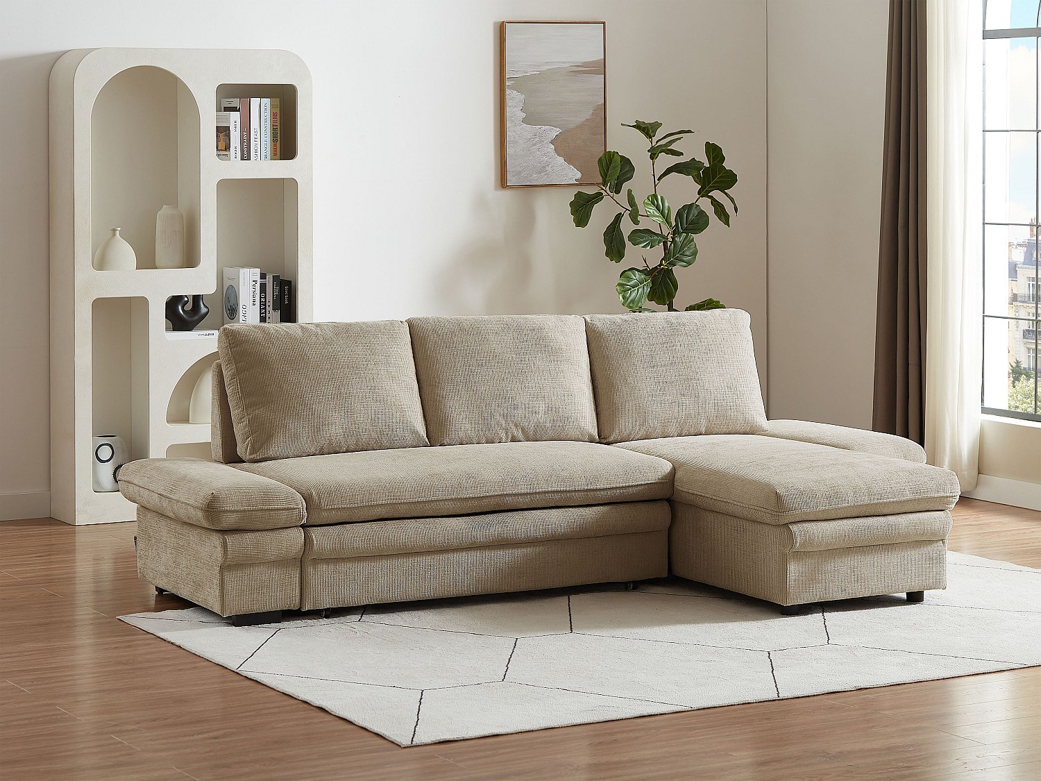 Vente-unique Ecksofa Mit Schlaffunktion & Ecke Wechselbar - Chenille-Stoff - Beige - Siviara