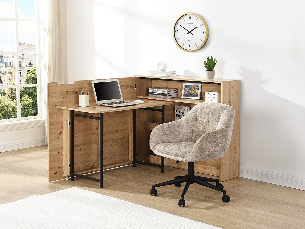 Eckschreibtisch Klappbar - MDF - Natur - RELIMY günstig online kaufen