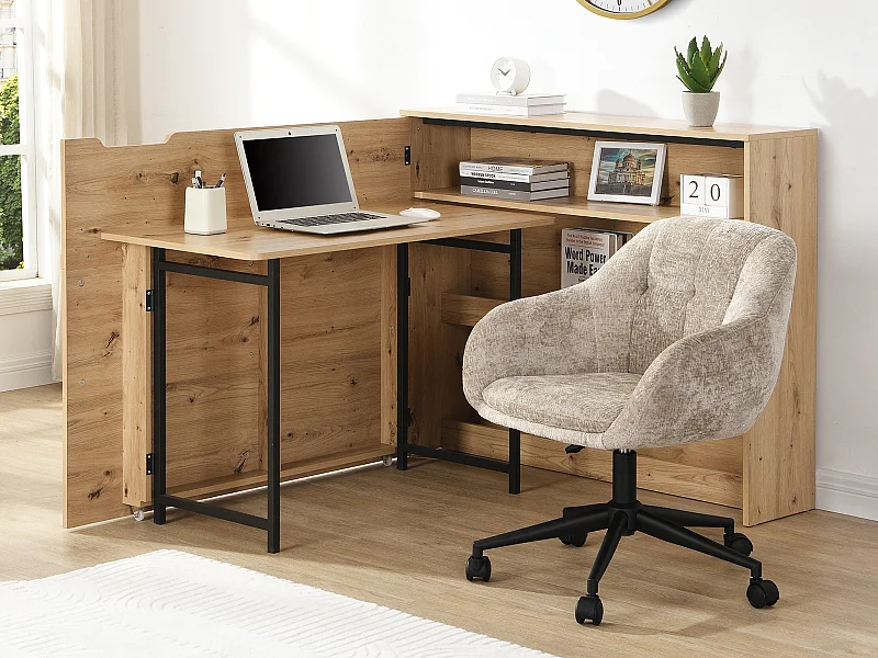 Bureau d'angle escamotable - MDF - Coloris : Naturel - RELIMY