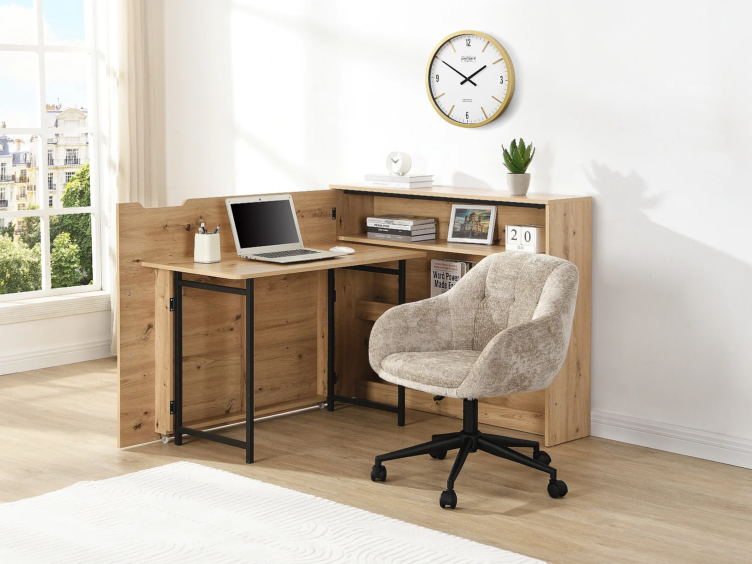 Bureau d'angle escamotable - MDF - Coloris : Naturel - RELIMY