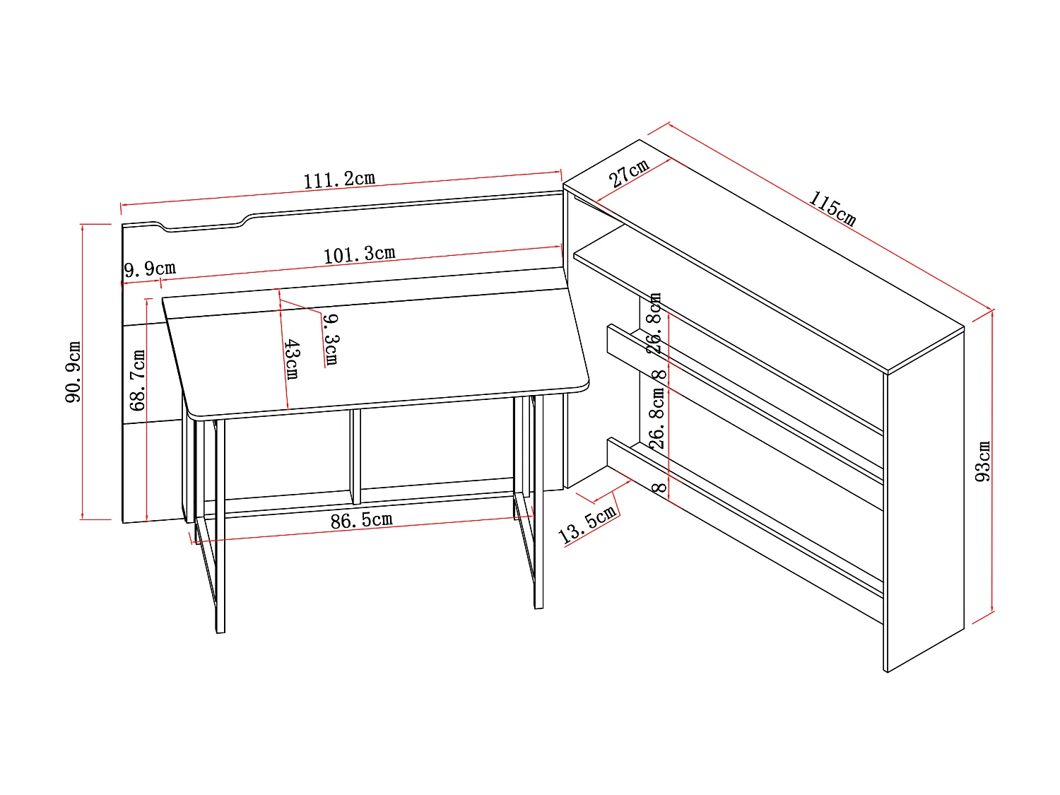 Bureau d'angle escamotable - MDF - Coloris : Naturel - RELIMY