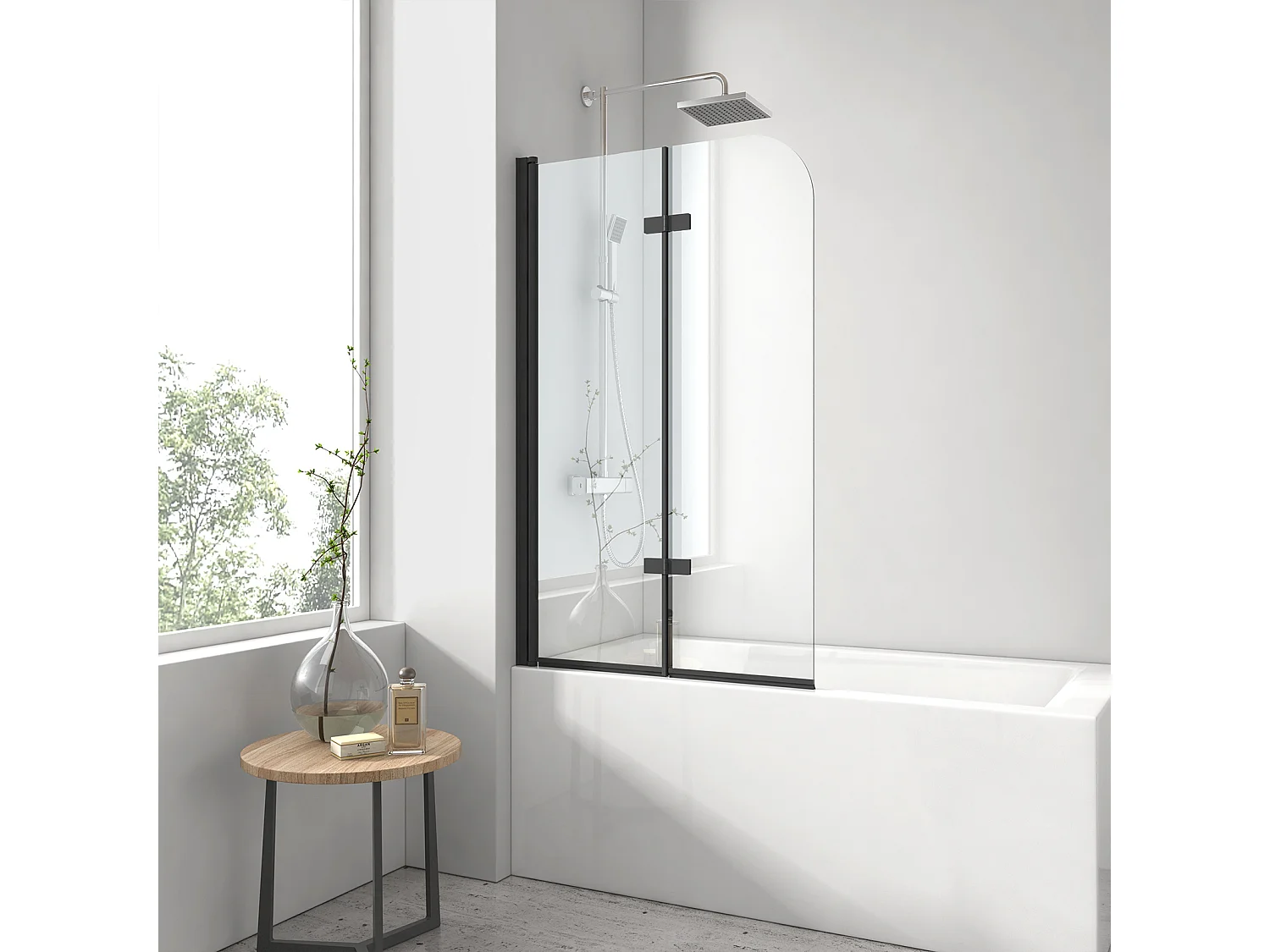 EMKE Badwand - Inklapbaar - 110x140cm - Zwart - 6mm Helder Veiligheidsglas - Nano Coating - Aluminium Profiel - Badscherm