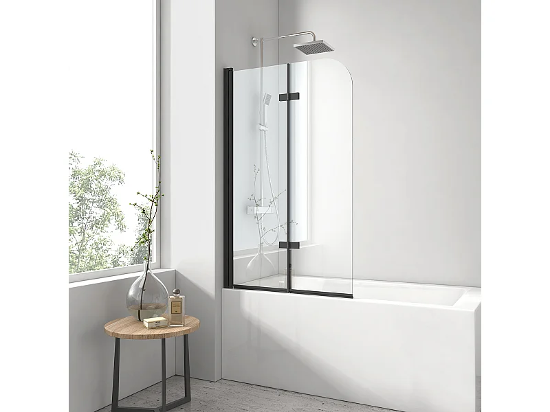 EMKE Pare-baignoire paroi de douche pour baignoire noir mat 2 parties pliable 110x140cm pare-baignoire 6mm NANO GLASS