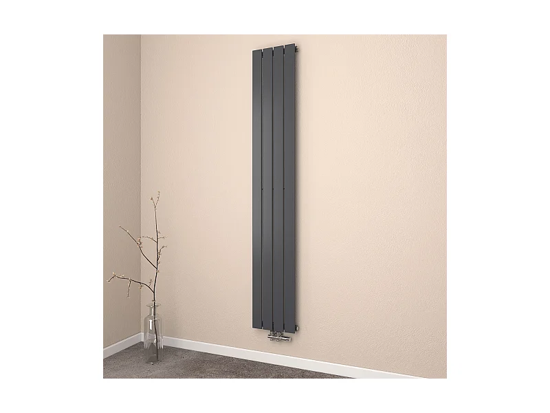 EMKE Vertikal Heizkörper 1800x300mm, Schmaler Design Paneelheizkörper, Einlagig, Mittelanschluss, Schwarz, 627W