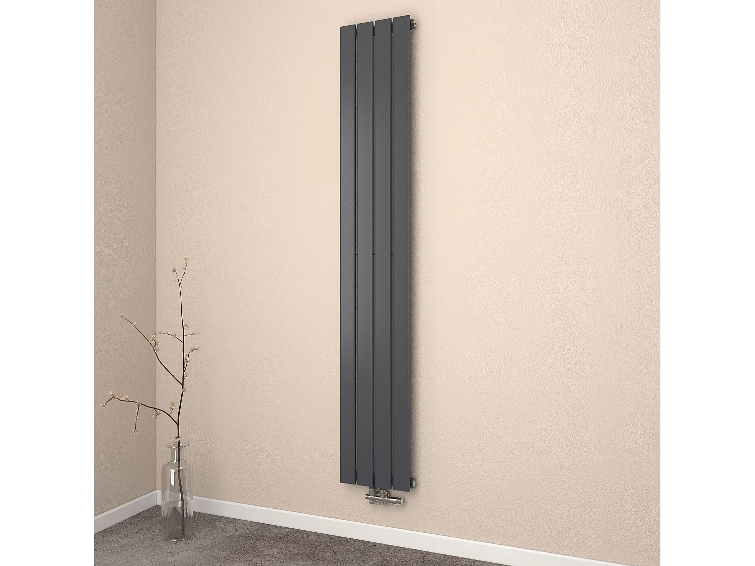 EMKE Vertikal Heizkörper 1800x300mm, Schmaler Design Paneelheizkörper, Einlagig, Mittelanschluss, Schwarz, 627W