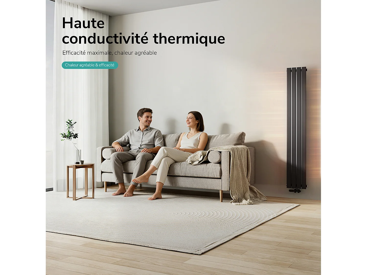 EMKE Radiateur Chauffage Central 180 x 30 cm 559W – Radiateur Eau Chaude Vertical Étroit en Acier Noir