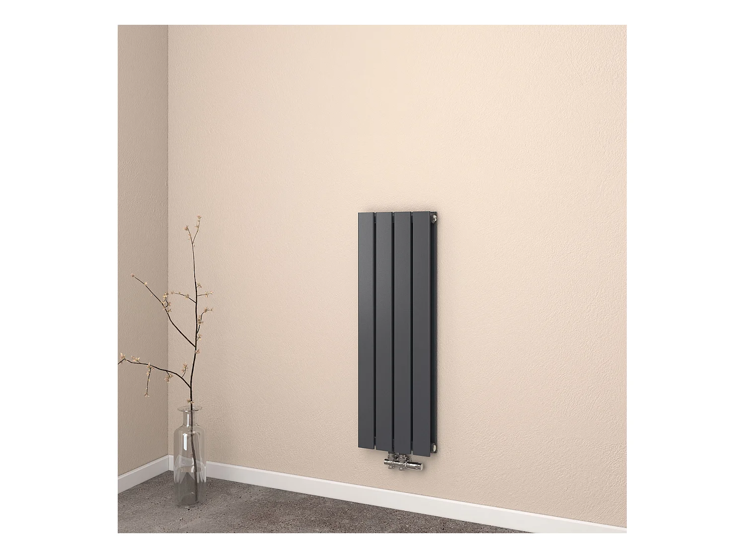 EMKE Radiateur eau chaude en acier Tube Plat Radiateur Mural Noir 90x30cm 446W Double Couche