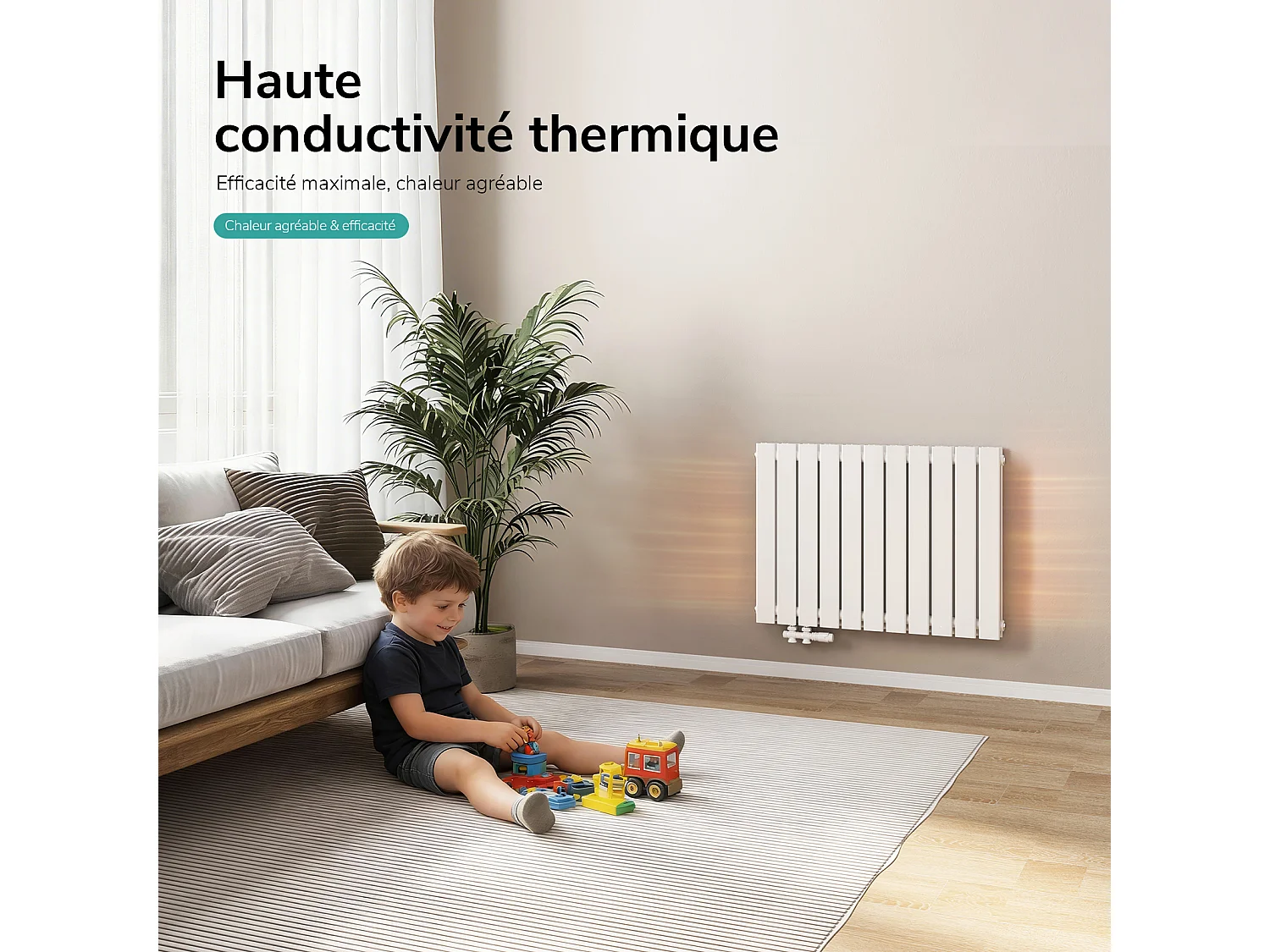 EMKE Radiateur eau chaude en acier Tube Plat Radiateur Mural Blanc 63x85cm 1136W Double Couche