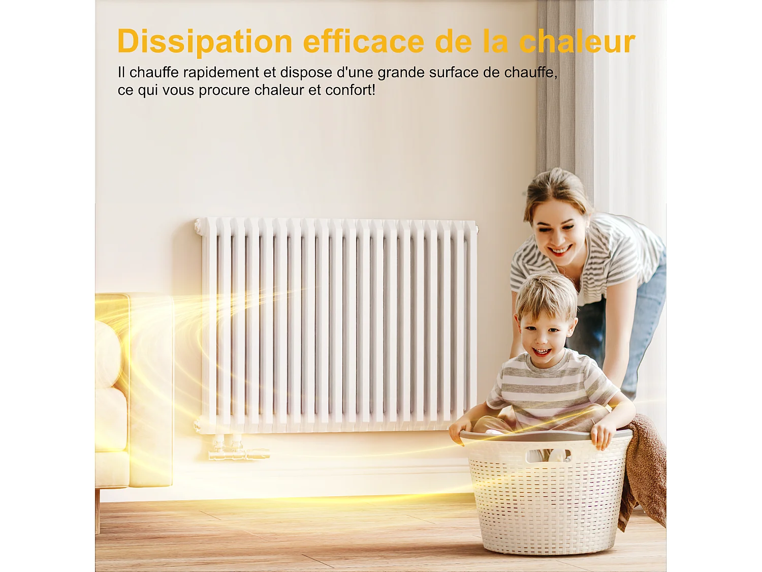 EMKE Radiateur eau chaude horizontal en acier H.60 × L.84 cm 1383 W Le design Chauffage central blanc