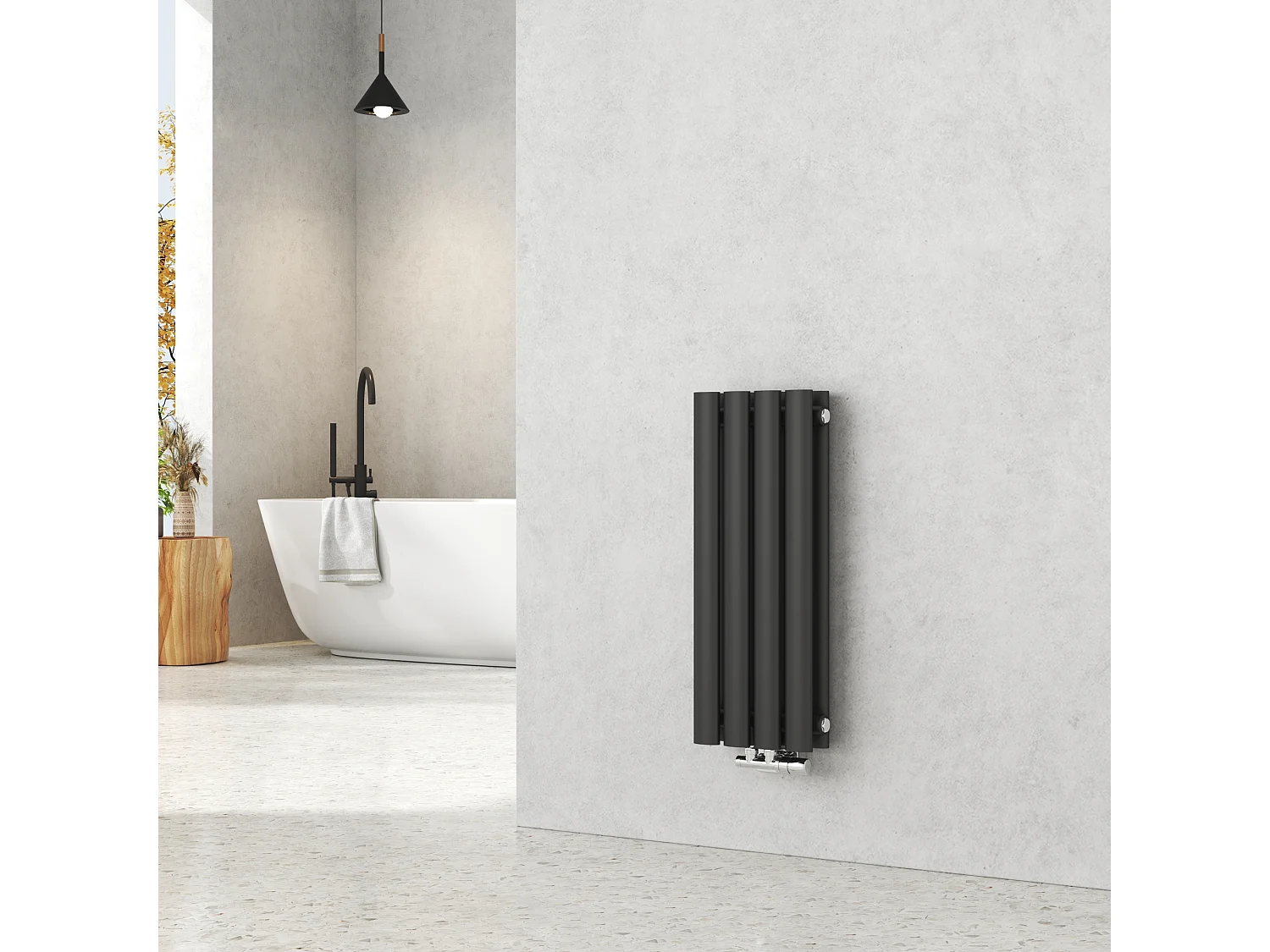 EMKE Radiateur eau chaude verticale en acier H.60 × L.24 cm 248 W Classique Chauffage central simple couche noir