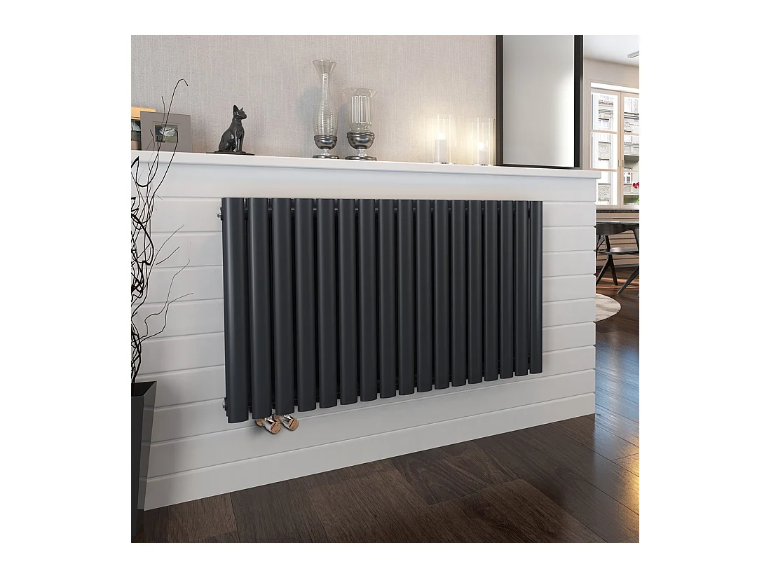 EMKE Design Radiator - Ovale Buizen - 60x118 cm - Dubbel - Mat Antraciet - 1828 W - Verwarming Alle Ruimtes