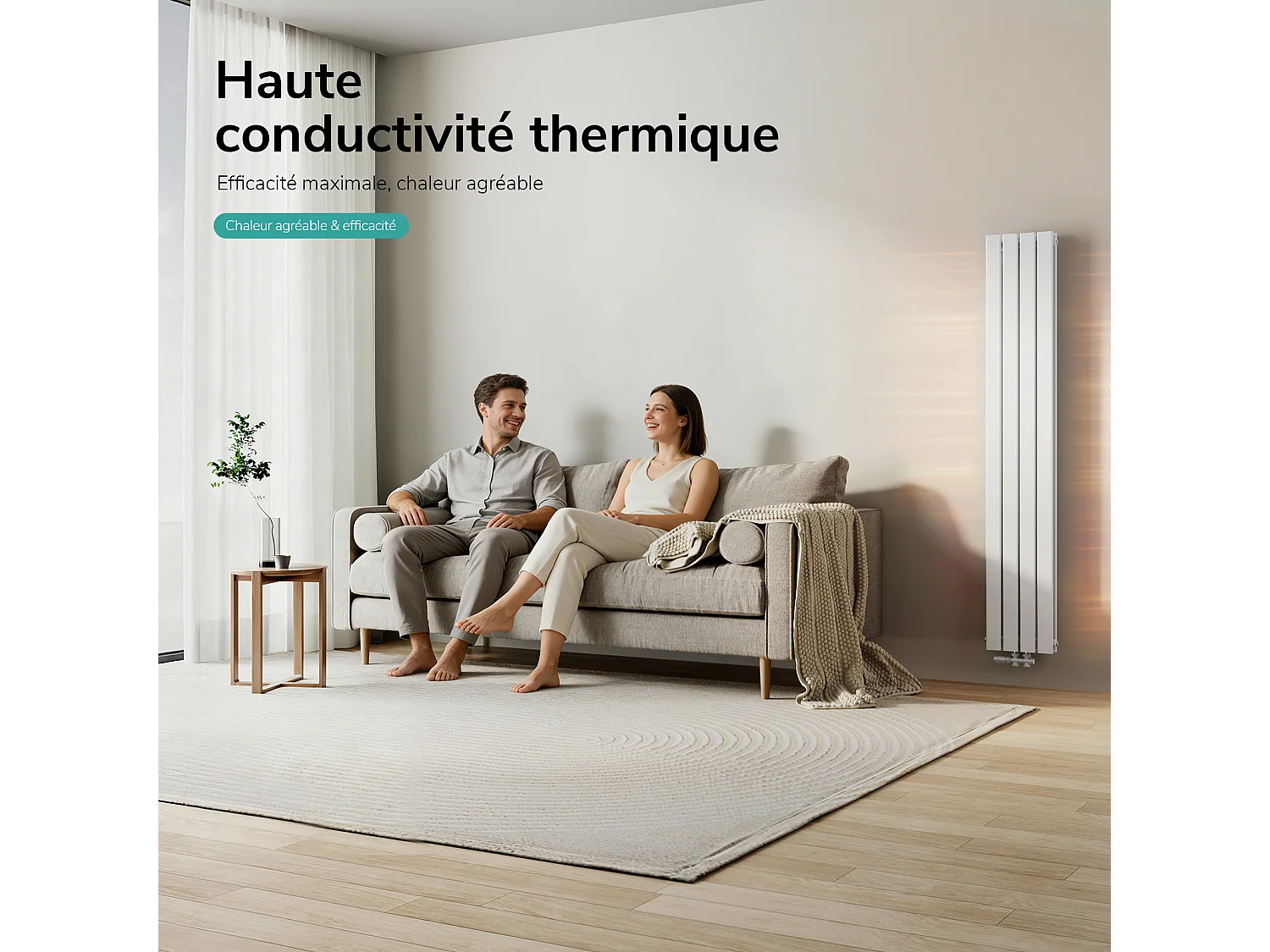 EMKE Zentralheizkörper 180 x 30 cm 1082W, vertikaler Doppelplatten-Warmwasserheizkörper aus weißem Stahl
