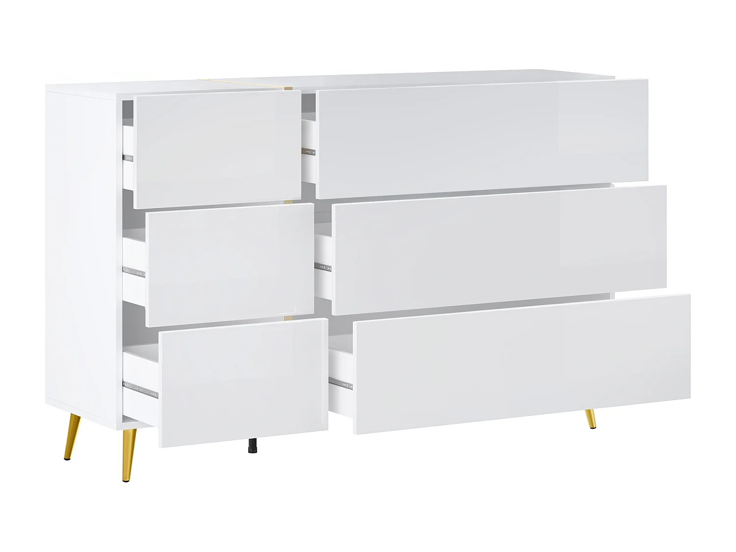 Commode 6 tiroirs - Blanc brillant et doré - MARZIALO