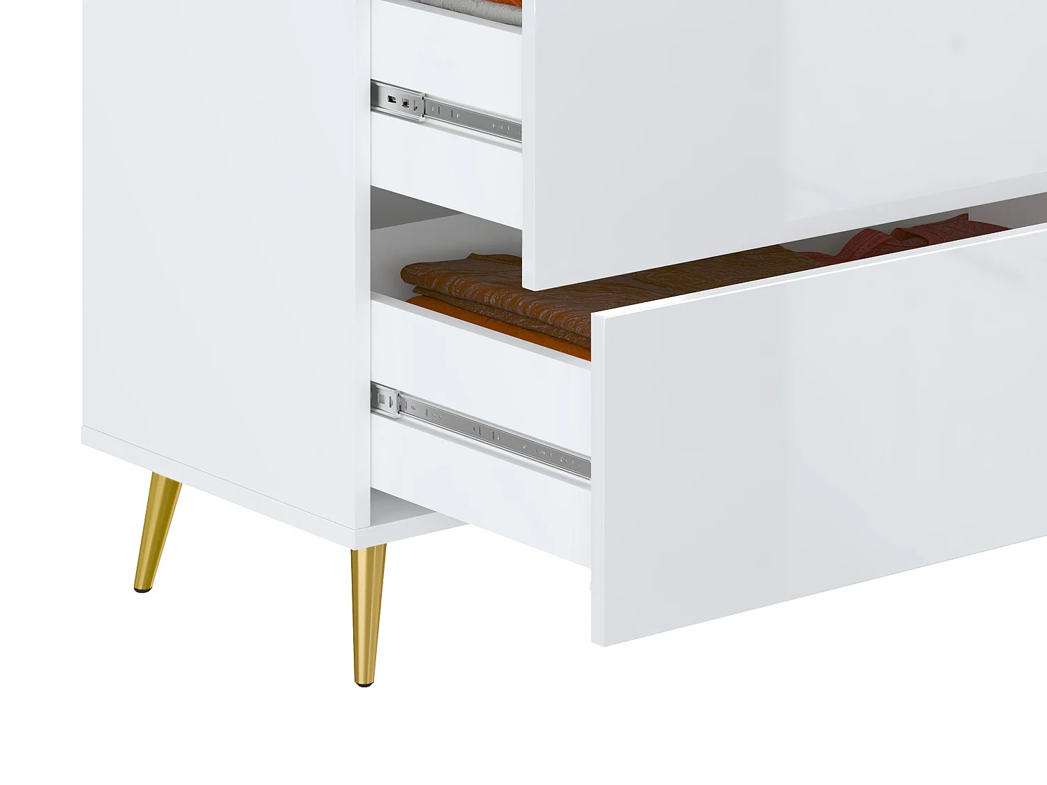 Commode 6 tiroirs - Blanc brillant et doré - MARZIALO