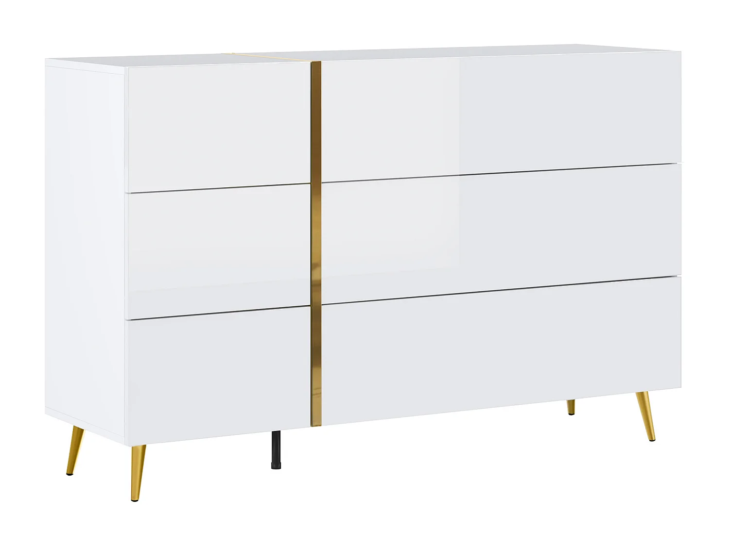 Commode 6 tiroirs - Blanc brillant et doré - MARZIALO
