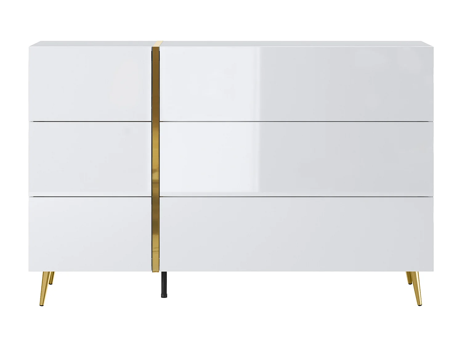 Commode 6 tiroirs - Blanc brillant et doré - MARZIALO