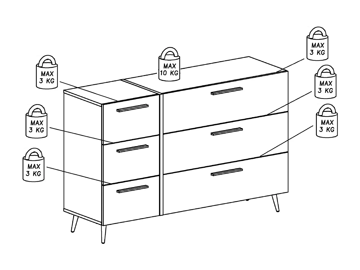 Commode 6 tiroirs - Blanc brillant et doré - MARZIALO