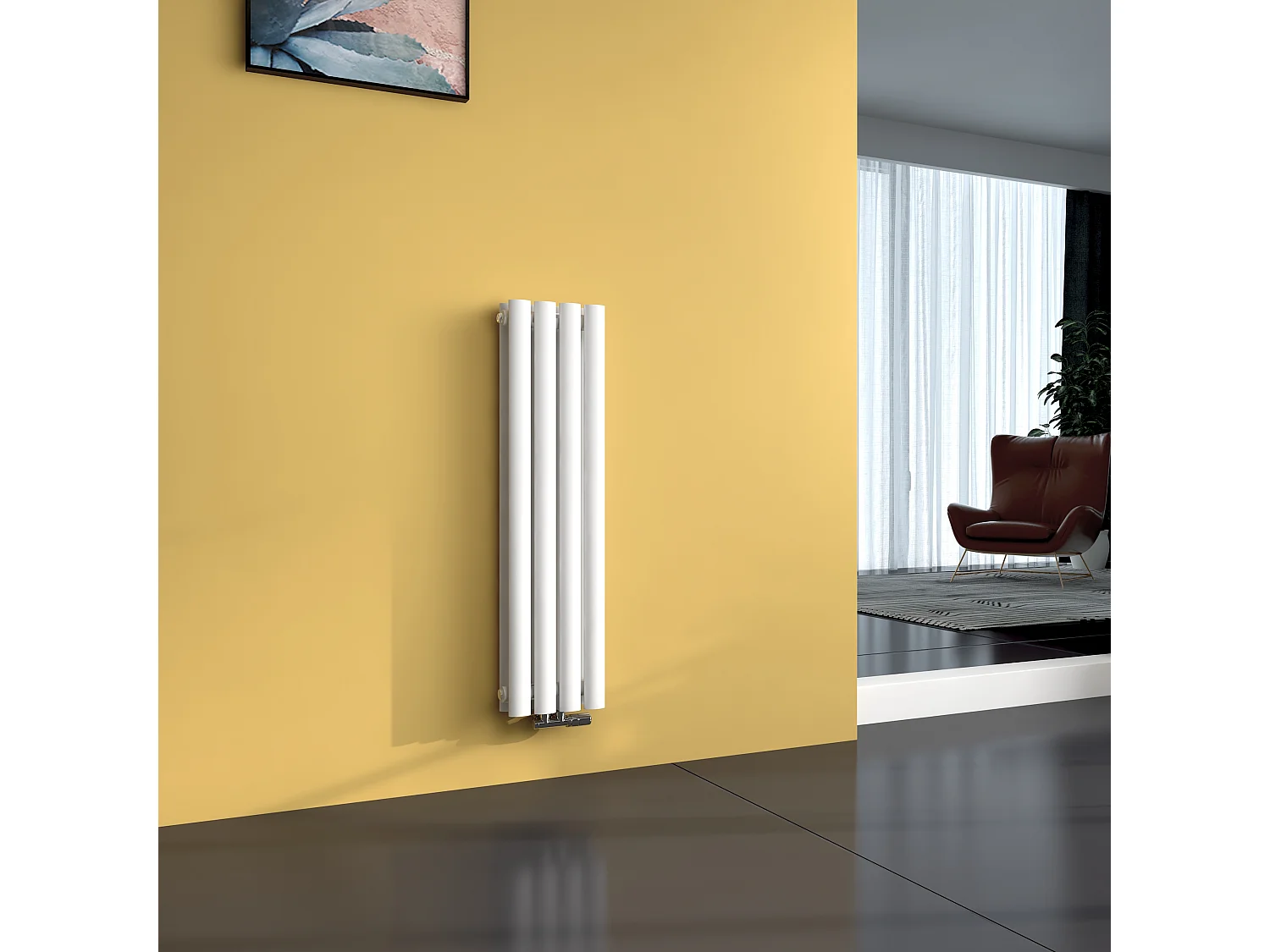 EMKE Radiateur eau chaude en acier Tube Rond Radiateur Mural Blanc 90x24cm 373W Double Couche