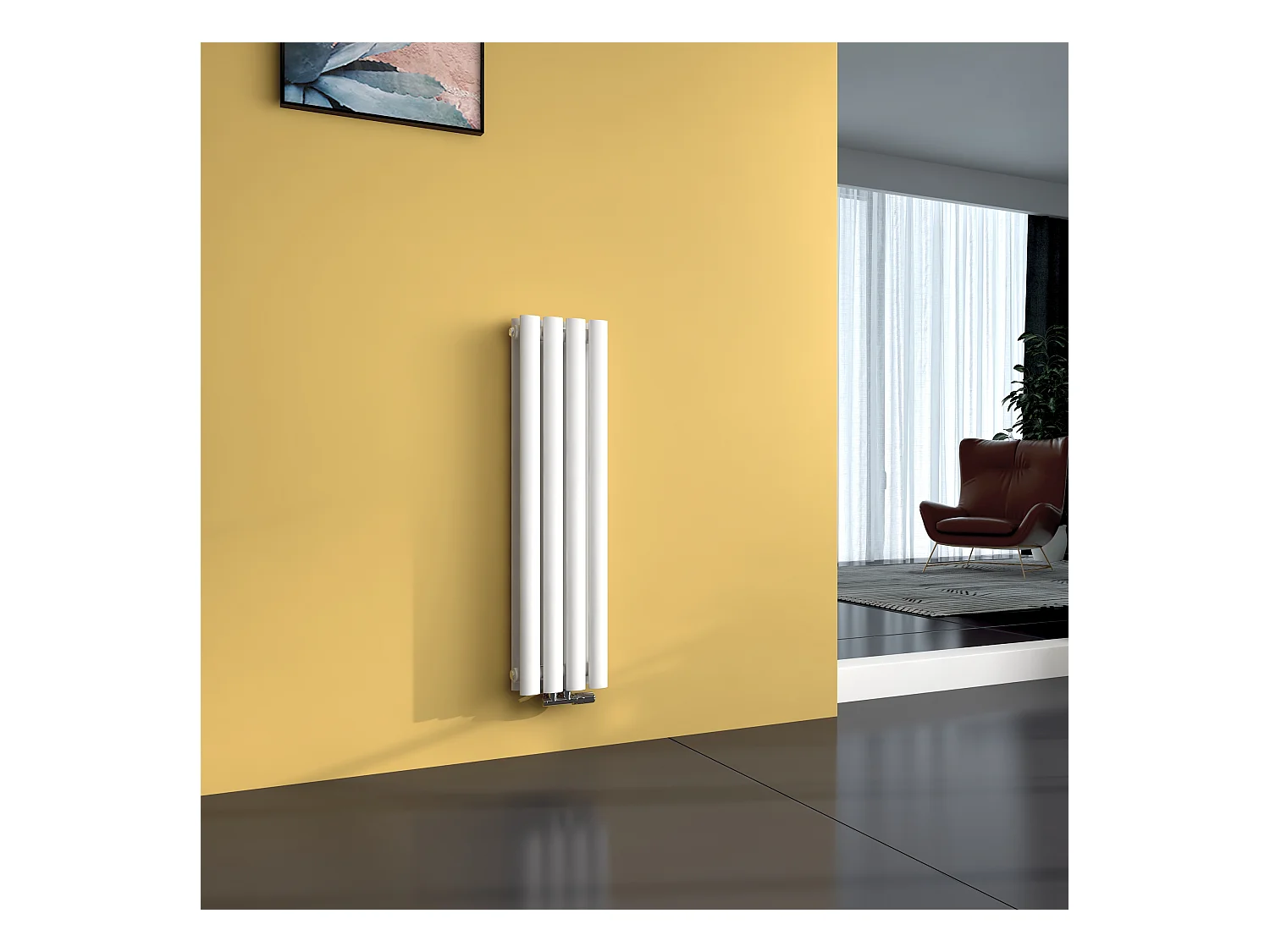 EMKE Radiateur eau chaude en acier Tube Rond Radiateur Mural Blanc 90x24cm 373W Double Couche