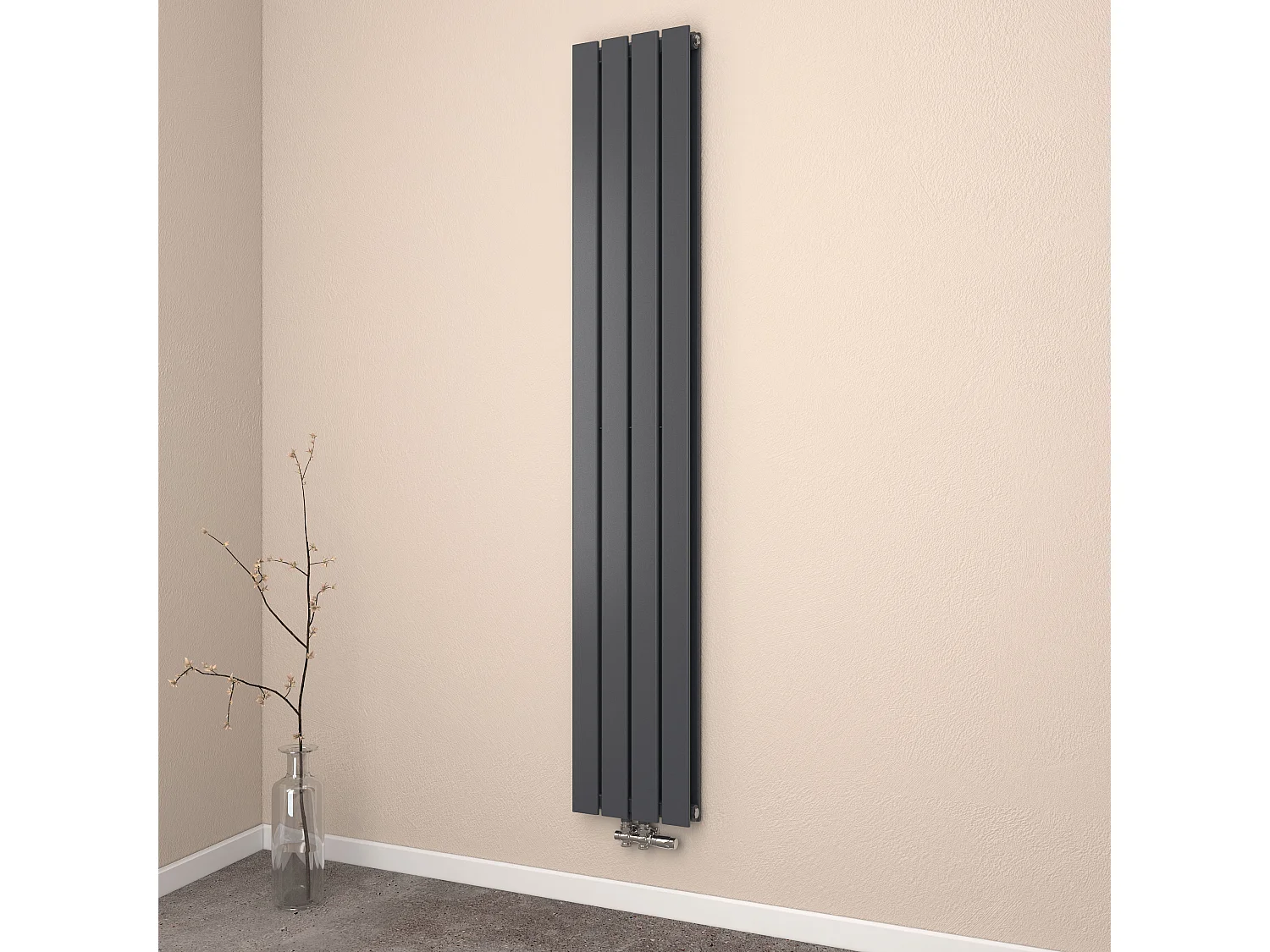 EMKE Radiateur eau chaude en acier Tube Plat Radiateur Mural Noir 180x30cm 911W Double Couche
