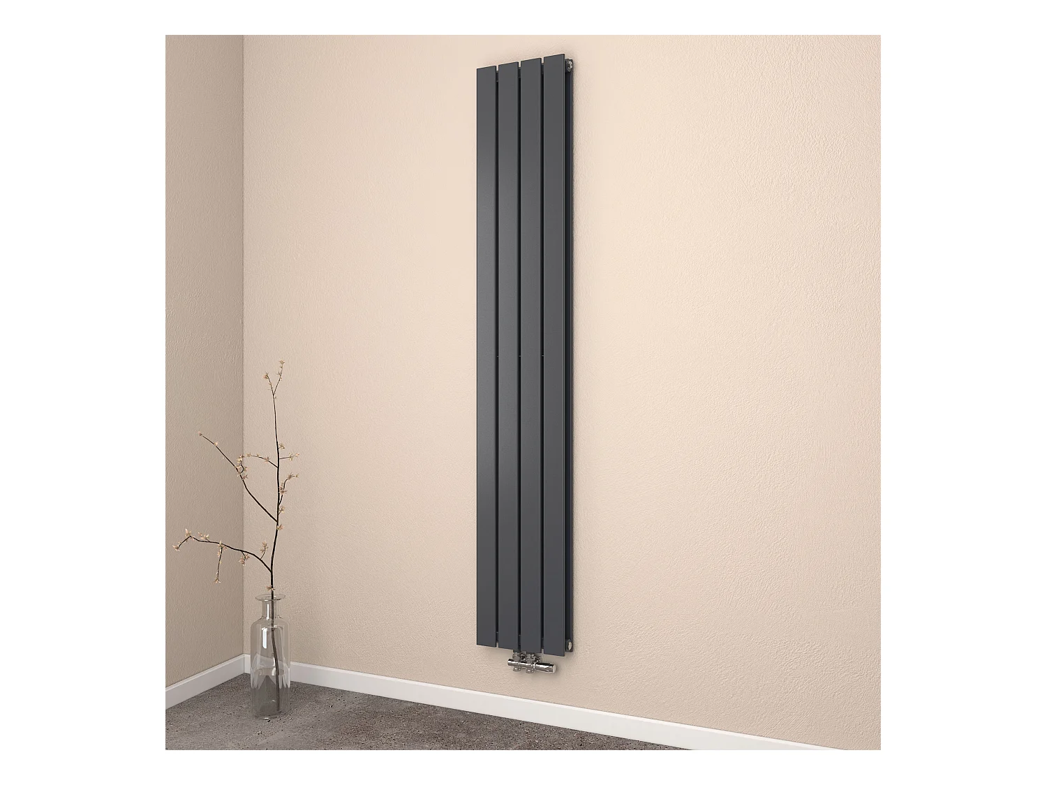 EMKE Radiateur eau chaude en acier Tube Plat Radiateur Mural Noir 180x30cm 911W Double Couche