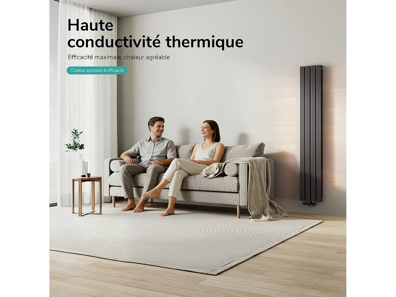 EMKE Centrale Verwarmingsradiator 180 x 30 cm 1082W, Smalle Verticale Warmwaterradiator met Dubbel Paneel van Zwart Staal