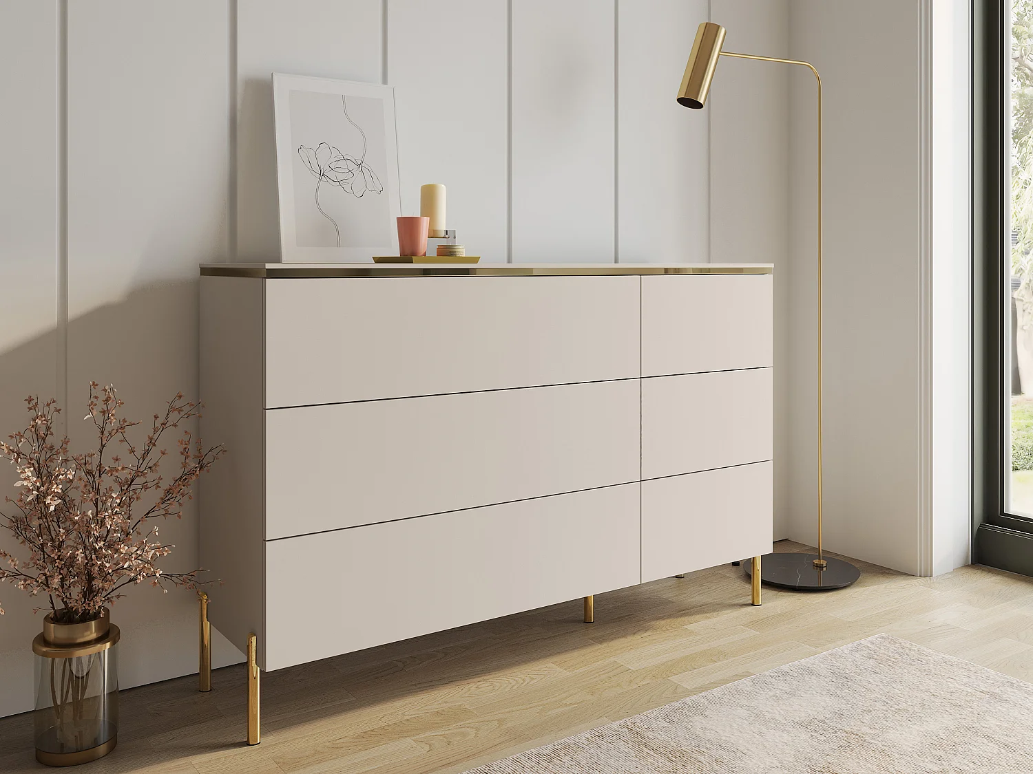 Commode 6 tiroirs - Beige et doré - VUKIA de Pascal Morabito
