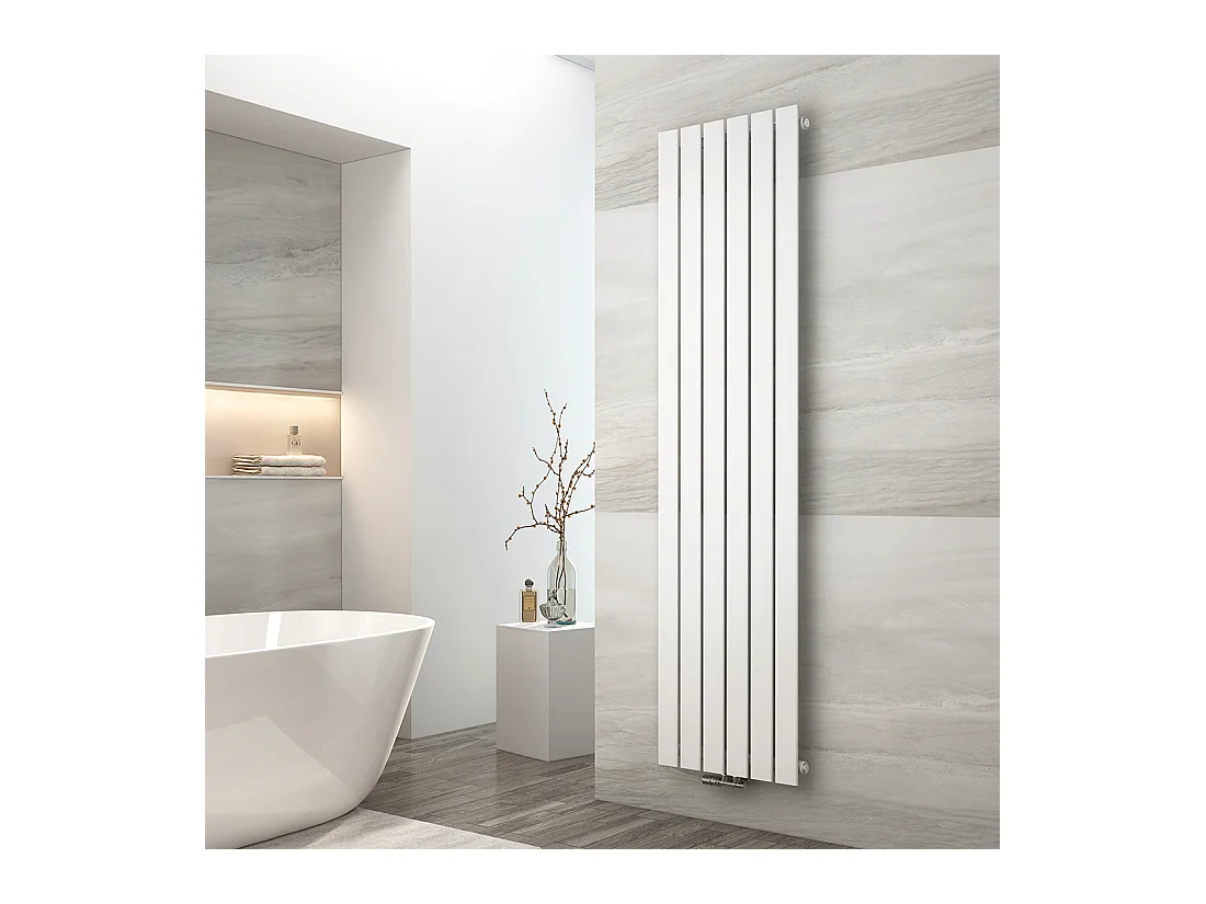 EMKE Radiateur à Eau Chaude, Radiateur plat seule couche connexion centrale, Montage mural vertical design, Blanc 180x46cm