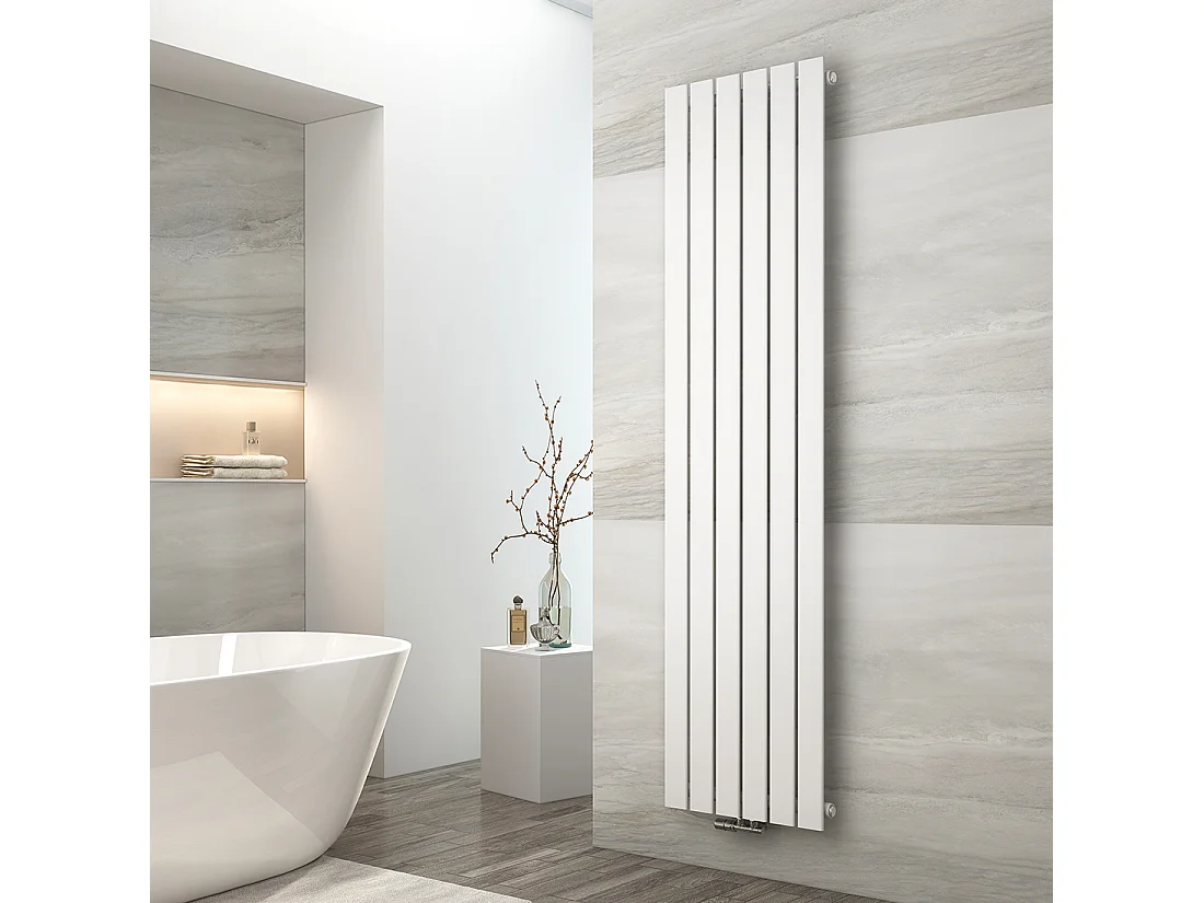 EMKE Radiateur à Eau Chaude, Radiateur plat seule couche connexion centrale, Montage mural vertical design, Blanc 180x46cm