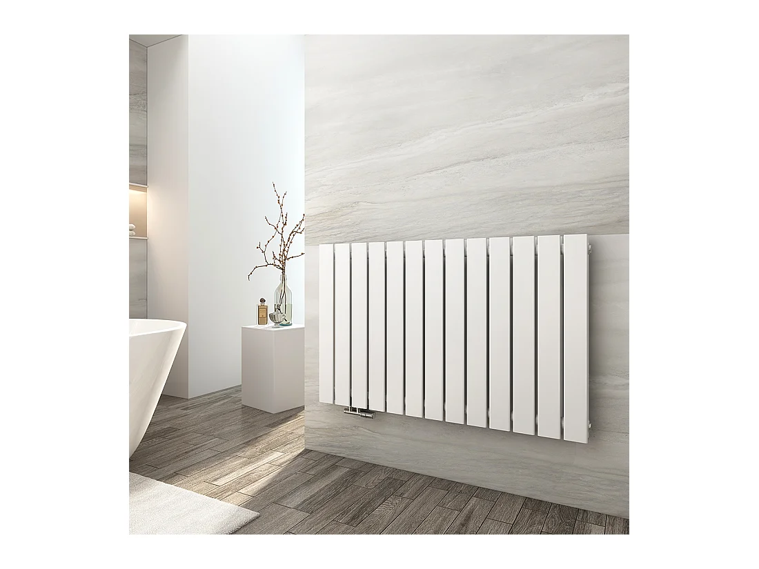 EMKE Radiateur eau chaude en acier Tube Plat Radiateur Mural Blanc 63x100cm 1343W Double Couche