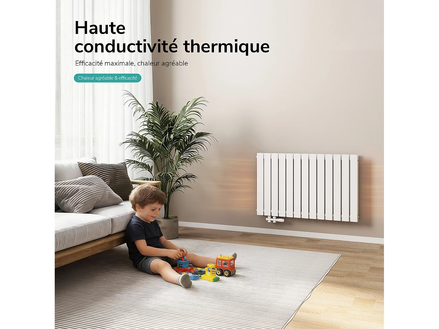 EMKE Radiateur eau chaude en acier Tube Plat Radiateur Mural Blanc 63x100cm 1343W Double Couche