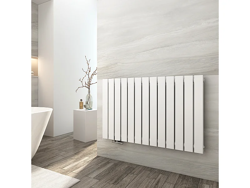 EMKE Radiateur eau chaude en acier Tube Plat Radiateur Mural Blanc 63x100cm 1343W Double Couche