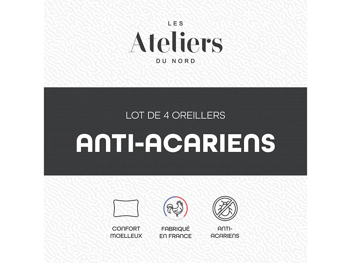 Lot de 4 oreillers moelleux Anti-acariens 60x60cm
